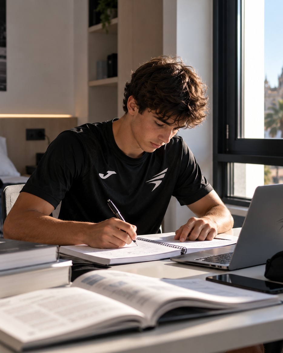 Jugador estudiando en la residencia