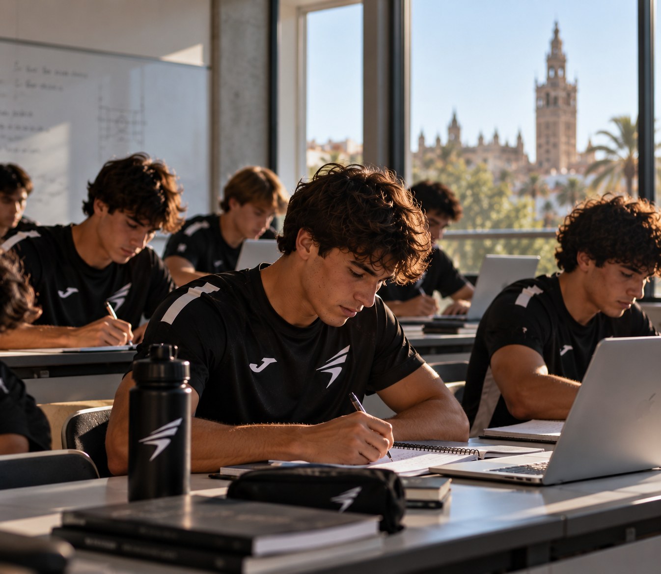 SMARTFÚTBOL students in a classroom on the university campus in Seville