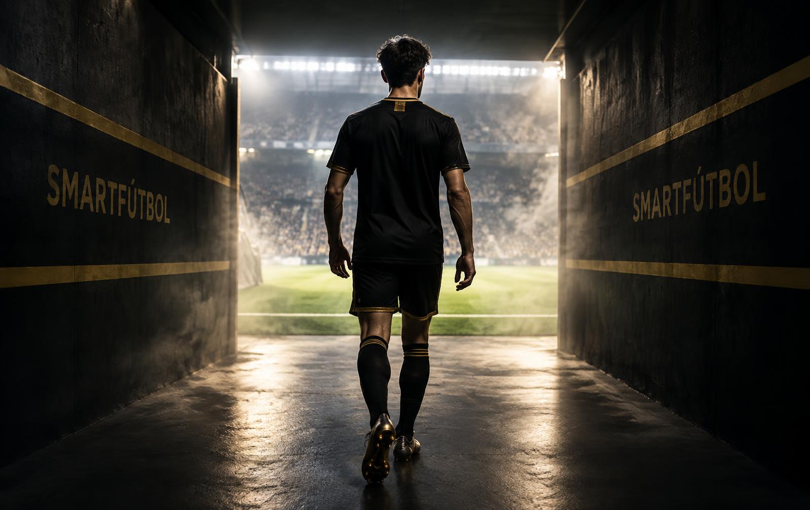 A Smartfútbol player walking through the tunnel toward the pitch